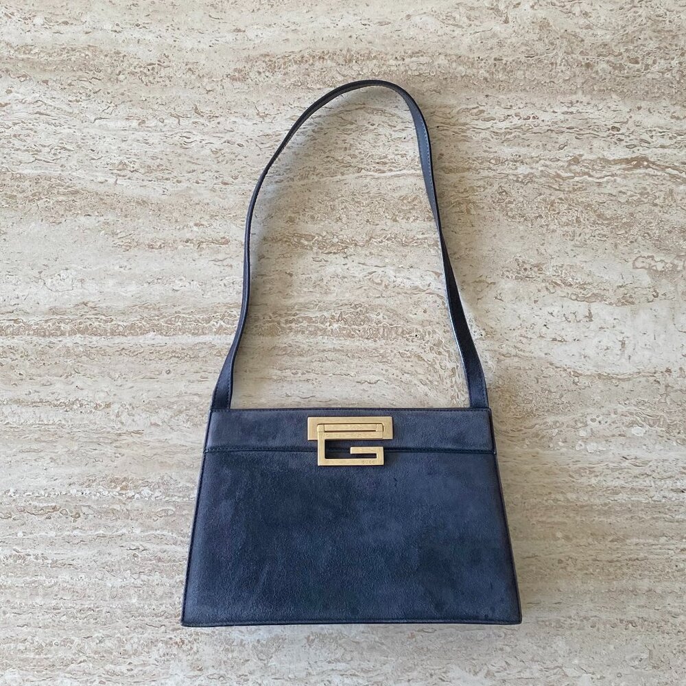 Vintage Gucci Tom Ford-era G Lock Suede Shoulder Bag
